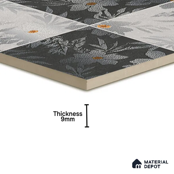 Floral Wall Tile TL 07250 B Plana 8009 GLM (Silver) 1 ft x 1 ft Ceramic Matte Finish - 9 mm  | 2 mm Spacer is Mandatory | Please Expect a Slight Variation of Pattern (Sample)